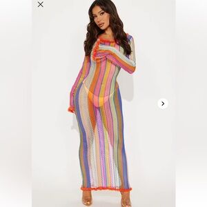 Fashion Nova Multicolor Striped Swim Coverup